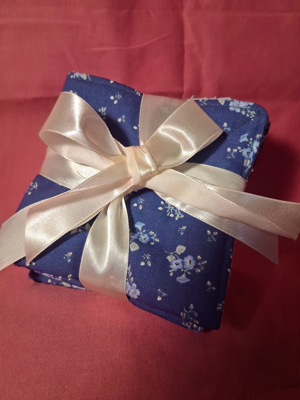 Set Of 4 Blue Floral Hand Towel/Wash Cloth.